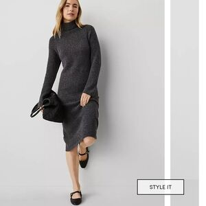 NWT Ann Taylor Gray Ribbed Turtleneck Sheath Sweater Dress, Women's Medium